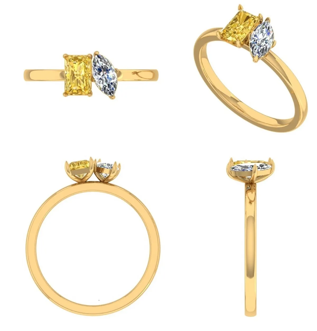 Marquise & Emerald Diamond Fashion Ring 